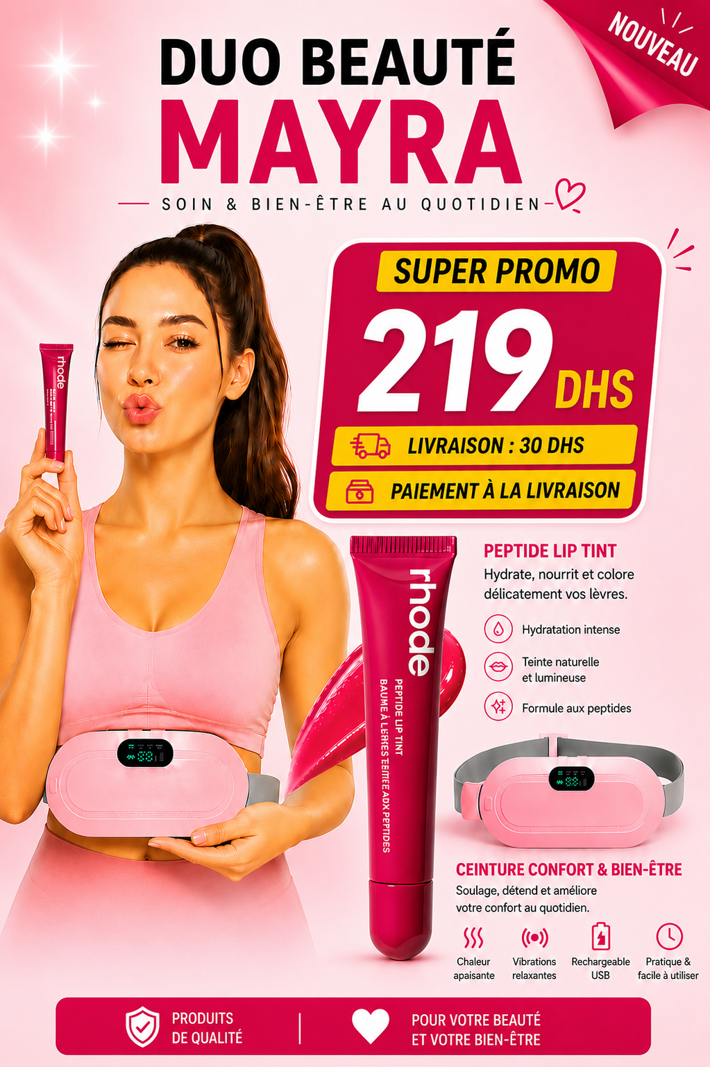 Ceinture chauffante + Lipstick Rhode OFFERT